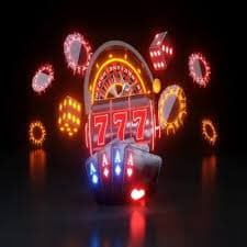 Mesin slot digital dengan animasi gemerlap dalam permainan casino virtual